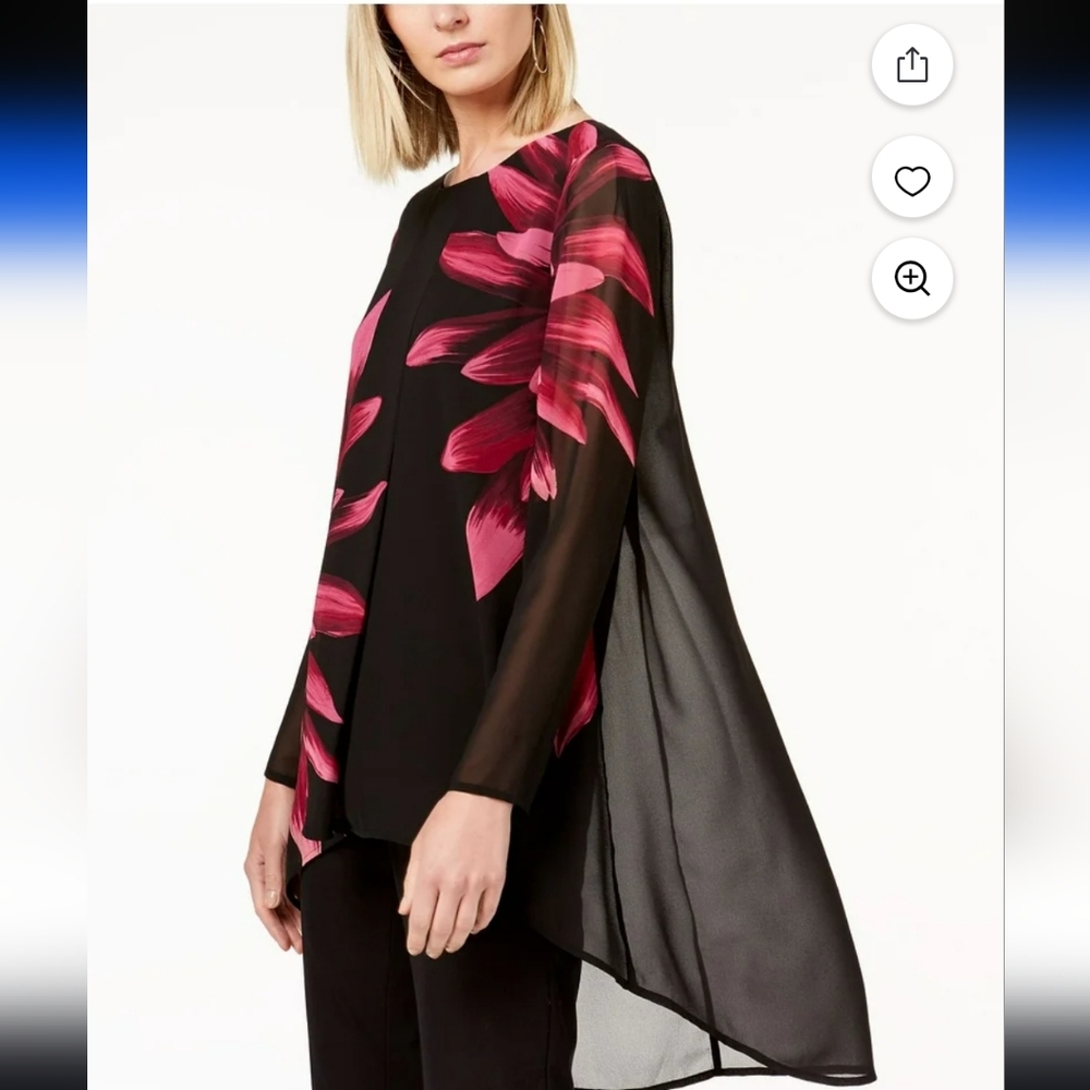 Alfani Black and Pink Floral Tunic Top Size S